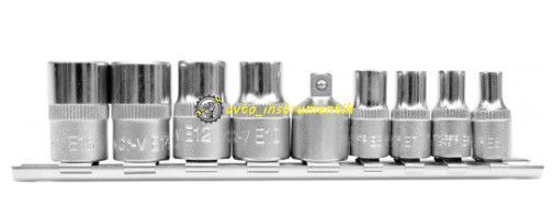 Набір головок Е-профіль 1/4", 3/8", E5-E16, з перехідником, 9 од., на планці Yato YT-0520 YT-0520 фото