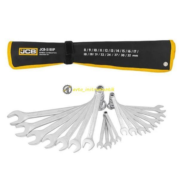 Набір ключів комбінованих, 18 пр., 8-32 мм, на полотні JCB Tools JCB-5181P JCB-5181P фото