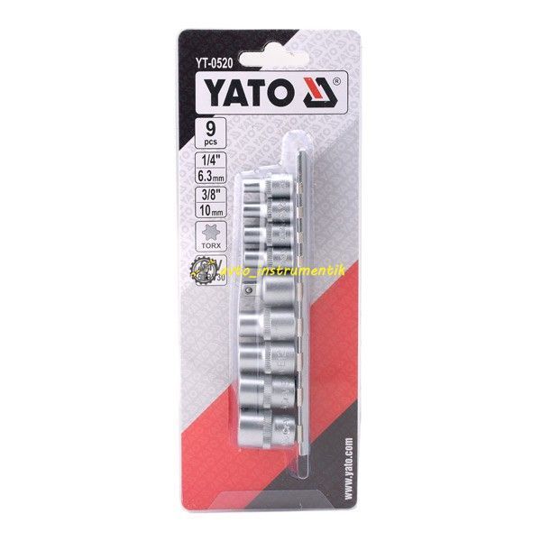 Набір головок Е-профіль 1/4", 3/8", E5-E16, з перехідником, 9 од., на планці Yato YT-0520 YT-0520 фото