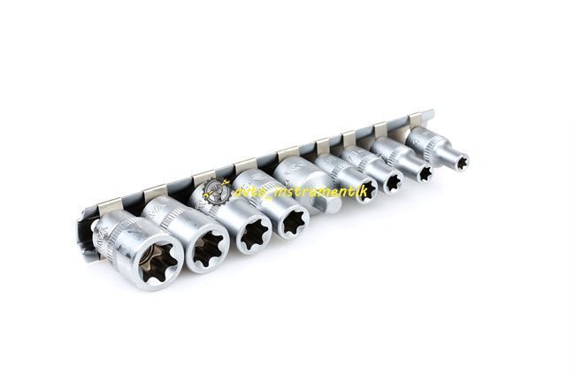 Набір головок Е-профіль 1/4", 3/8", E5-E16, з перехідником, 9 од., на планці Yato YT-0520 YT-0520 фото