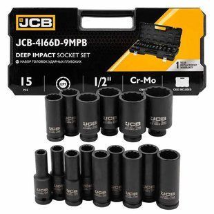 Набір головок ударних глибоких 1/2'' (12-гр.), 10-36 мм, 15 од. в кейсі JCB Tools JCB-4166D-9MPB JCB-4166D-5MPB фото