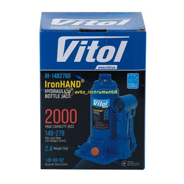 Домкрат пляшковий 2т (148-276 мм) гідравлічний Iron Hand Vitol IH-148276D IH-148276D фото