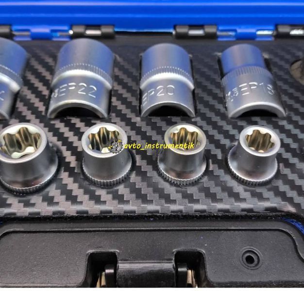 Набір головок TORX PLUS 1/4", 3/8", 1/2" EP4-EP24, 15 од., в кейсі Viktec VT17600 VT17600 фото